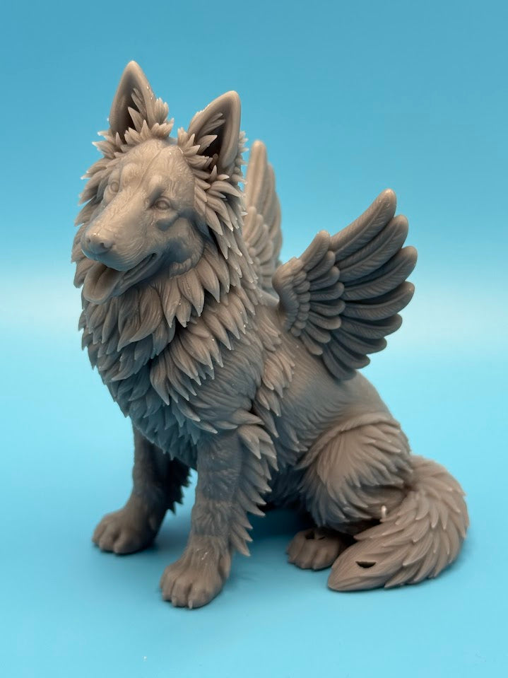 Gini Art German Shepherd Angel Wings Dog Figurine 3D Printed Resin Statue Gift