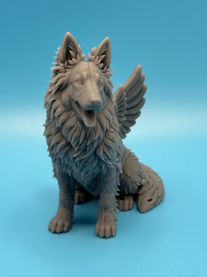 Gini Art German Shepherd Angel Wings Dog Figurine 3D Printed Resin Statue Gift