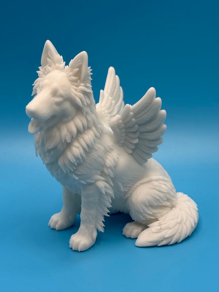 Gini Art German Shepherd Angel Wings Dog Figurine 3D Printed Resin Statue Gift