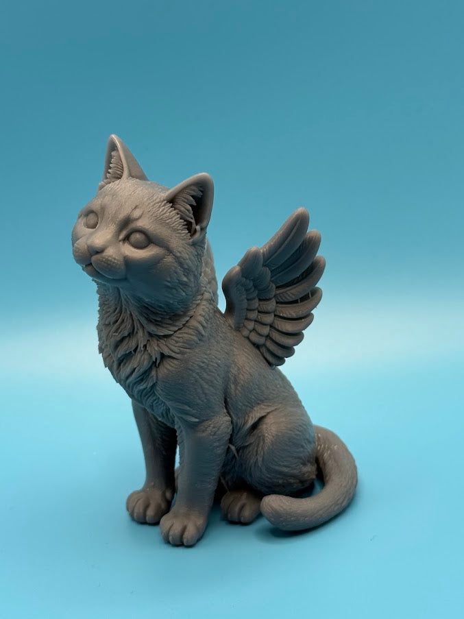 Gini Art Cat Angel Wings Figurine 3D Printed Resin Unpainted