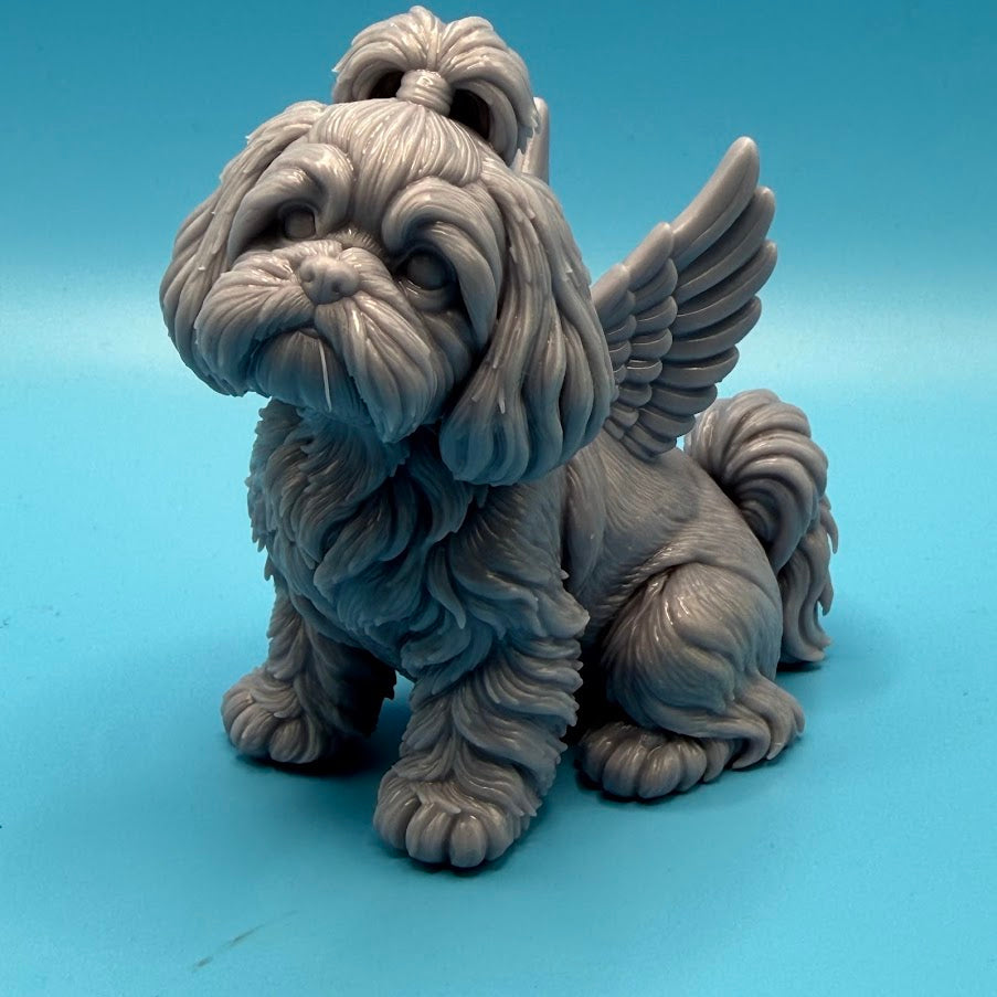 Gini Art Shih Tzu Angel Wings Dog Figurine 3D Printed Resin Statue Gift